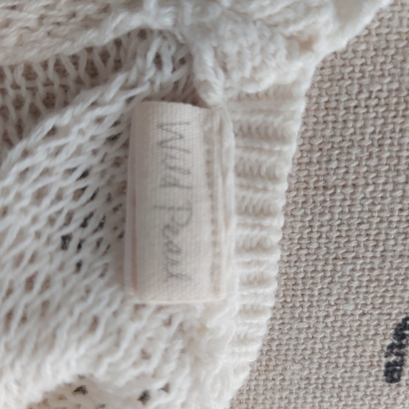 wild pearls cream gray stripes knit open cardigan long line 100% cotton - Picture 9 of 14